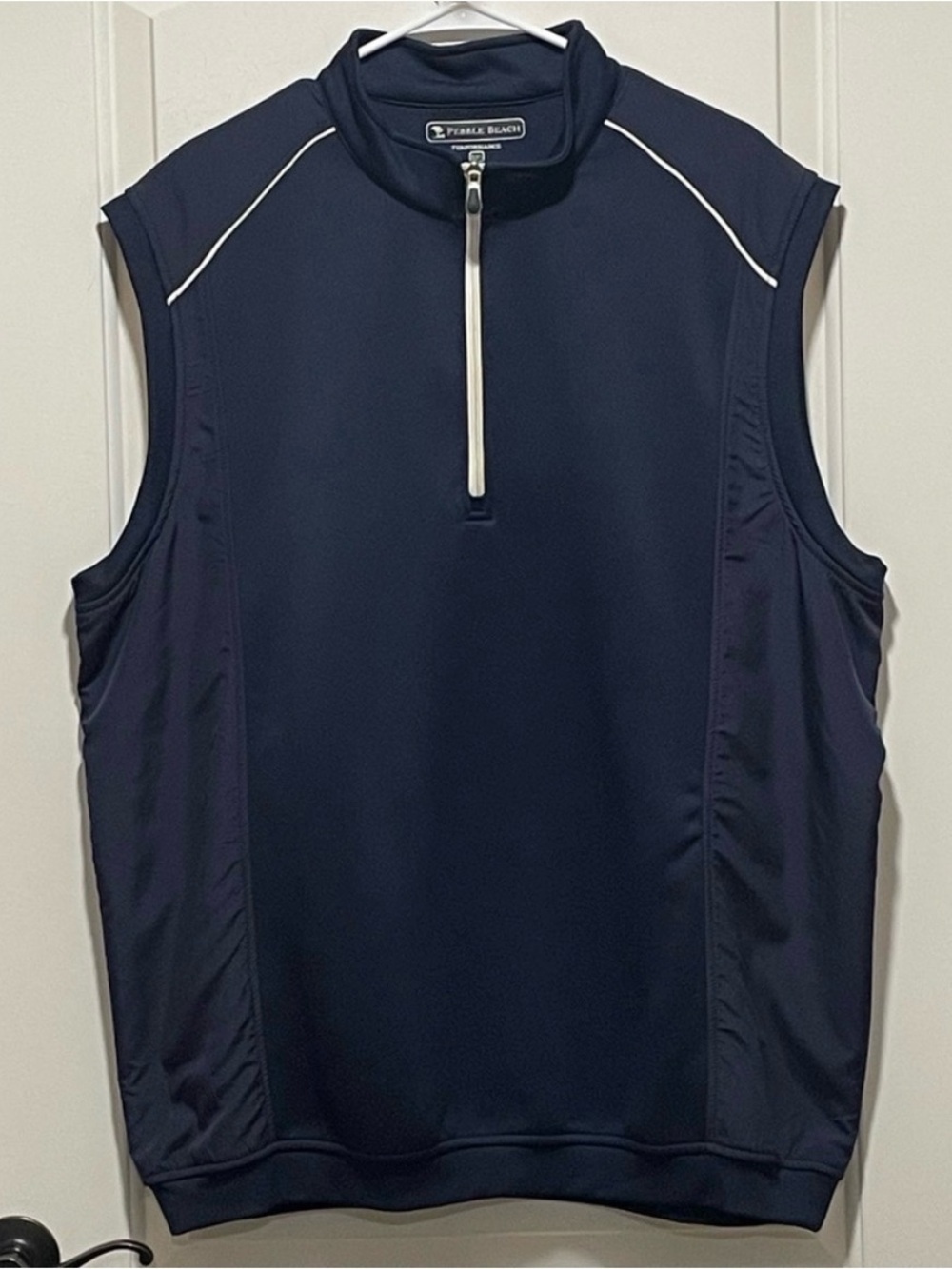 Pebble Beach Performance Sz XXL Navy White Sleeveless 1/4 Zip Athletic Golf Vest